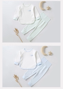 Two sets of baby pure cotton long-sleeved pajamas with high waist tummy protection pants