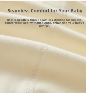 Detailed macro view of smooth boneless four-needle six-thread stitching on baby cotton fabric