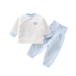Quilted cotton baby thermal underwear set with high waist pants and long sleeve top