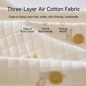 Quilted warm baby bodysuit made of three-layer cotton air fabric with snail prints
