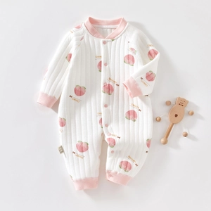 Barboteuse Thermique en Coton Matelassé à Manches Longues pour Nouveau-né Combinaison avec Imprimé Animal de Dessin Animé Pyjama d'Hiver Épais