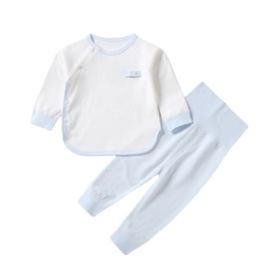 Infant cotton thermal sleepwear set with long sleeves and high-waist tummy protector
