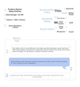 Tableau des tailles et détails du pyjama bébé en pur coton avec guide des mesures