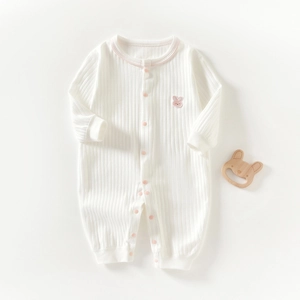 Infant Baby Long Sleeve Romper 100% Cotton Ribbed Knitted Jumpsuit Cute Rabbit Embroidery Bodysuit For Newborns Boys Girls
