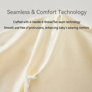 Newborn seamless cotton romper with 4-needle 6-thread flatlock stitching for comfort