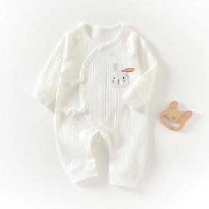 Infant Cotton Ribbed Long Sleeve Romper Kimono Style Baby Jumpsuit With Embroidery For Newborn Boys Girls Casual Homewear