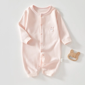 Cotton Baby Romper Long Sleeve Ribbed Infant Jumpsuit With Cartoon Rabbit Patch Soft Autumn Winter Underwear Pajamas For Boys Girls