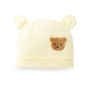 Cappellino neonato in cotone giallo con toppa a forma di orso e orecchie carine