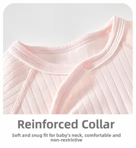 Close-up of pink baby bodysuit neckline with ribbed texture and snap buttons