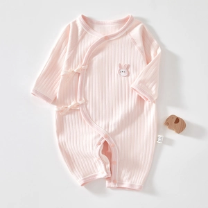 Newborn Baby Cotton Romper Ribbed Long Sleeve Bodysuit Butterfly Tie Side Opening Jumpsuit Infant Boys Girls Pajamas