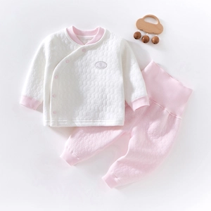 Detailed view of quilted baby thermal set with soft cotton padding and pink trim accents