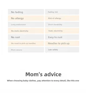 Tableau de qualité des vêtements bébé montrant les propriétés hypoallergéniques et durables