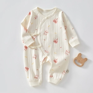 Reiner Baumwolle Neugeborene Baby Strampler Kimono Stil Cartoon Bär Hase Bedruckt Langarm Jumpsuit Kleinkind Schlafanzug Herbst