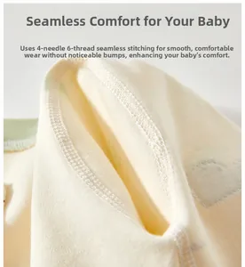 Detail of baby cotton set showing smooth four-needle six-thread seamless stitching