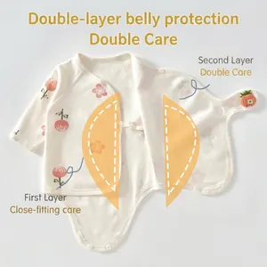 Newborn baby cotton bodysuit with strawberry print and double-layer belly protection
