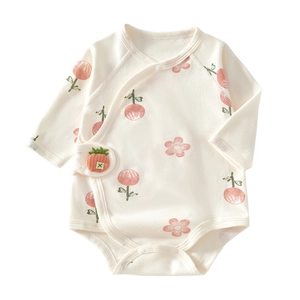 Newborn floral long sleeve cotton bodysuit with strawberry accent and side snaps