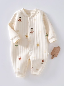 Newborn Baby Padded Romper Autumn Winter Warm Cotton Quilted Bodysuit Long Sleeve Thermal Infant Sleeping Clothes