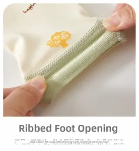 Close-up of elastic ribbed cuffs on cotton baby pants featuring cute tree prints