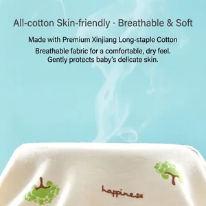 Breathable cotton baby clothing set with green tree patterns and happiness print