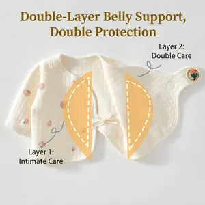 Newborn baby organic cotton wrap shirt with double-layer belly protection and fruit print