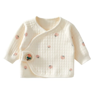 Quilted cotton newborn baby top with tomato print and flower embroidery in cream white