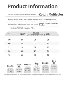Detailed size chart for baby winter thermal romper with length and weight measurements