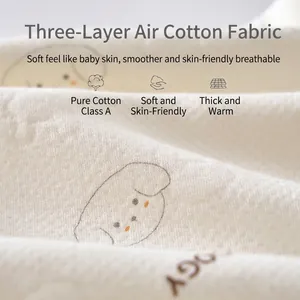Soft ivory three-layer air cotton baby jumpsuit with cute cartoon dog print pattern