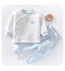 Detail of baby quilted thermal set showing soft fabric texture and stitched logo