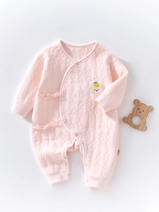 Combinaison Matelassée en Coton pour Nouveau-né Épaisse Chaude Romper Style Kimono Broderie d'Ours Pyjamas pour Nourrissons