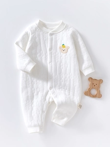 Baby Winter Thickened Thermal Romper Quilted Cotton Infant Jumpsuit Long Sleeve Cartoon Bear Pattern Warm Newborn Pajamas