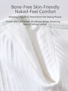 Soft white ribbed cotton baby bodysuit featuring premium flatlock seamless stitching