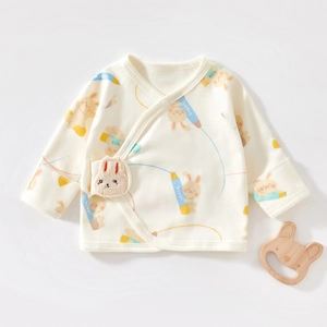 Haut Kimono en Coton pour Nouveau-né à Manches Longues Sous-vêtement pour Nourrisson en Coton Peigné sans Couture Imprimé Dessin Animé 0-3 Mois