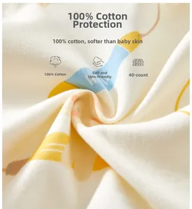 Gros plan sur un tissu en coton 100% pour nouveau-né avec fil 40s et motifs cartoon