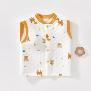 Baby Quilted Warm Vest Infant Thickened Cotton Padded Waistcoat Cartoon Printed Sleeveless Jacket For Newborn Toddlers