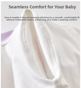 Macro detail of seamless four-needle six-thread stitching on soft cotton baby bodysuit