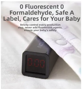 Macro shot of cotton baby romper showing zero fluorescence test result for safety