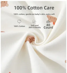 Macro detail of 100% cotton 40s fabric featuring soft texture and brown bear prints