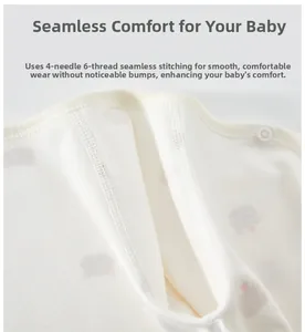 Detail of baby romper featuring flat seam construction and cute bear prints on cotton