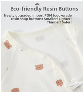 Detail of eco-friendly POM food-grade resin snap buttons on cotton baby onesie