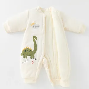 Thickened off-white baby romper with dinosaur print and full opening side buttons