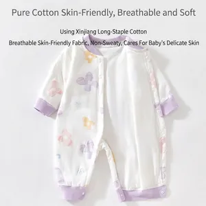 Floral print cotton baby bodysuit with long sleeves and snap button closure for infants