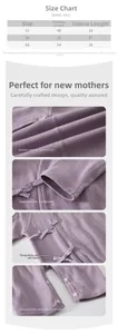 Size chart and details of organic cotton baby romper with secure ribbon ties