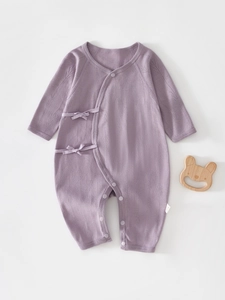 Barboteuse en Coton à Manches Longues pour Nouveau-né Style Kimono Body Jacquard Arbre Respirant pour Nourrissons