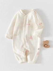 Newborn Baby Cotton Romper Bone-free Sewing Long Sleeve Single Breasted Printed Jumpsuit Casual Infant Clothes Fruit Pattern
