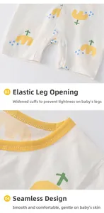 Close-up of seamless stitching and elastic cuffs on a cotton baby romper with crown patterns