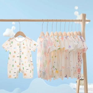 Baby Summer Cotton Short Sleeve Romper Cartoon Animal Printed Infant Jumpsuit Newborn Thin Sleepwear Class A Breathable Clothes