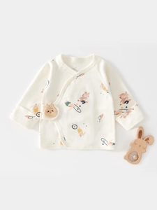 Infant Newborn 100% Cotton Kimono Top Soft Breathable Long Sleeve Side Fastening Shirt Cute Cartoon Print Baby Clothes