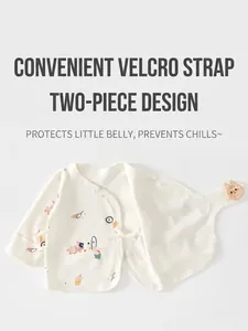 Newborn cotton long sleeve kimono wrap top with rabbit print and velcro belly protection