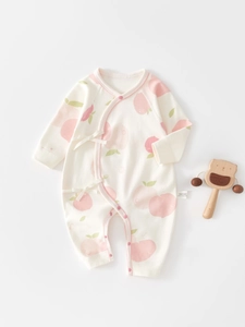 Newborn Baby Kimono Romper 100% Cotton Boneless Side Tie Long Sleeve Infant Jumpsuit Printed Fruit Animal Sleepwear Pajamas