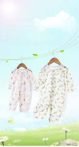 Detail of baby summer bodysuits with breathable mesh fabric and snap button closure